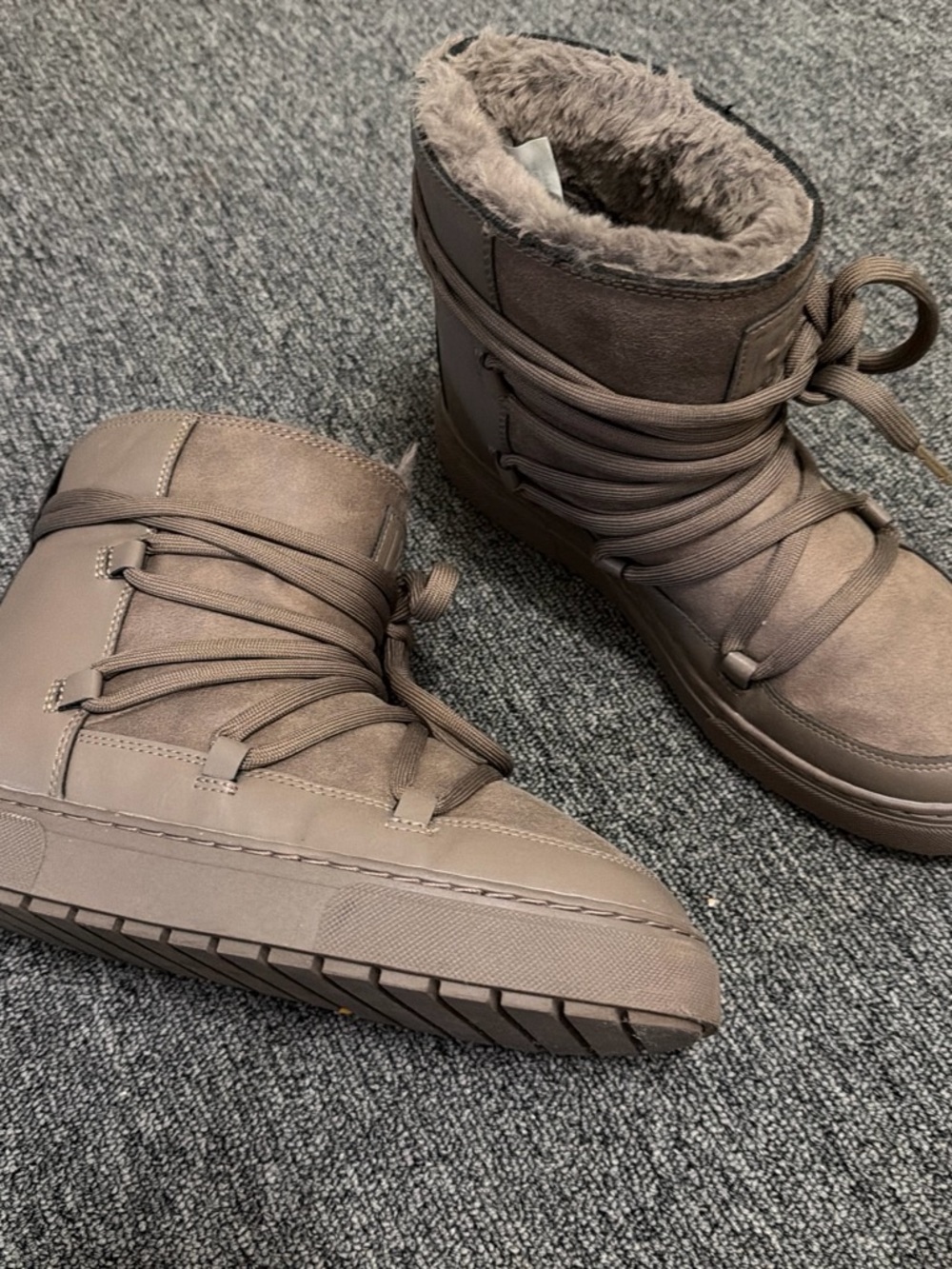 H&M Taupe Lace-Up Faux Fur Winter Boots